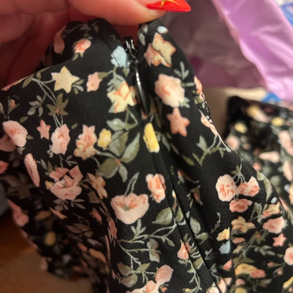 Abercrombie Fitch Black Floral Maxi Dress with Adjustable Tie Back Straps